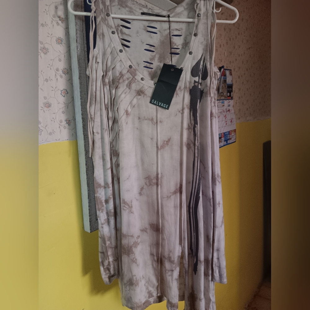 SALVAGE NWT Rare Cold Shoulder Slashed & Studded Asymetrical Women's Cream Dress